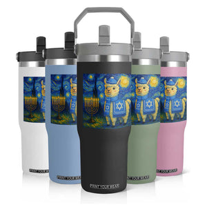 Starry Hanukkah Night Flip Straw Tumbler Funny Llama Jewish Holiday Gift TS12 Print Your Wear
