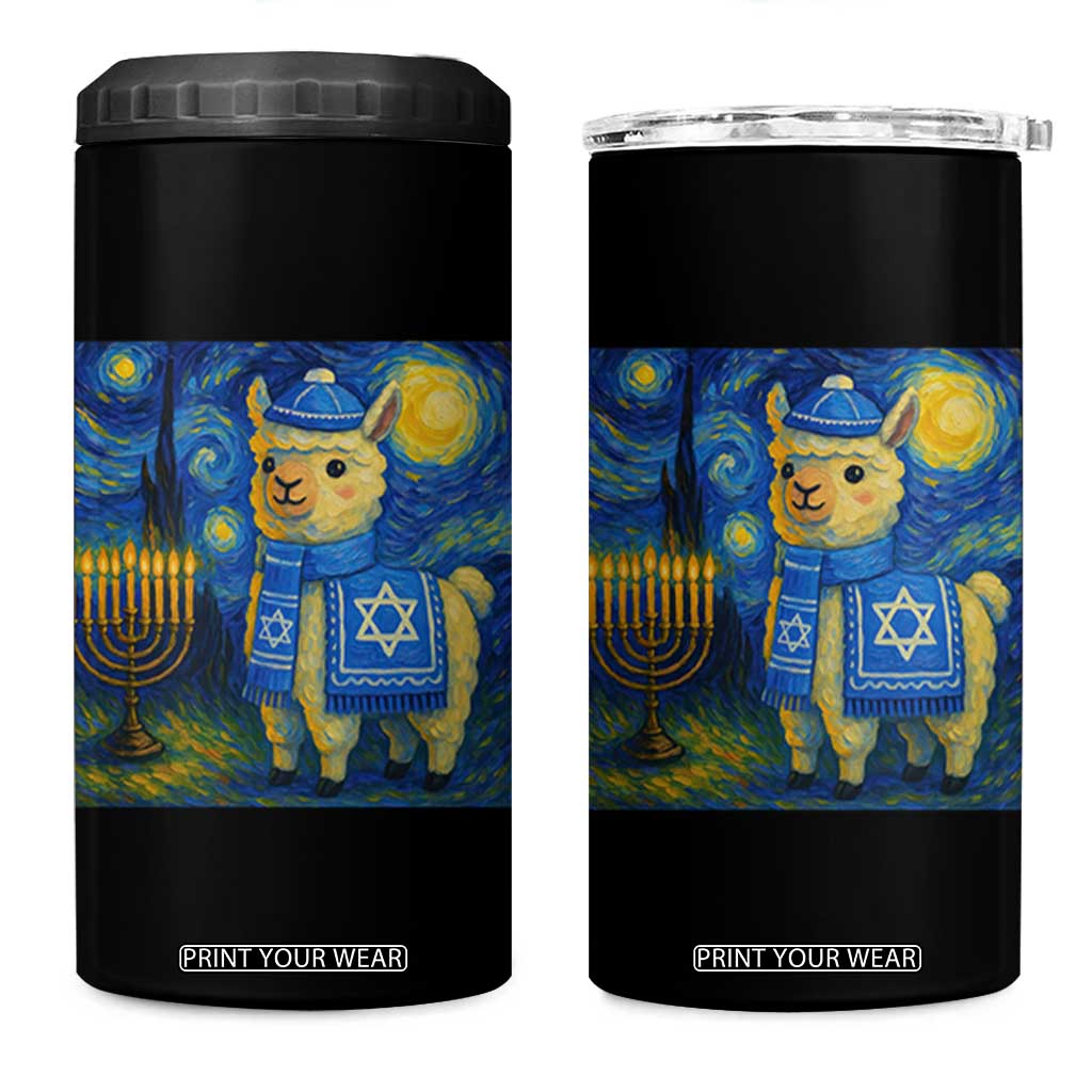 Starry Hanukkah Night 4 in 1 Can Cooler Tumbler Funny Llama Jewish Holiday Gift TS12 One Size: 16 oz Black Print Your Wear
