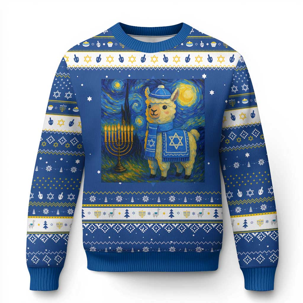 Starry Night Inspired Hanukkah Ugly Sweater Funny Llama Jewish Holiday Gift TS12 Blue White Print Your Wear