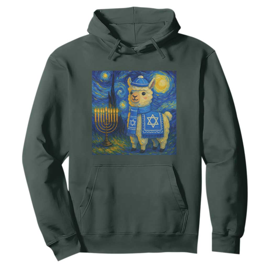 Starry Hanukkah Night Hoodie Funny Llama Jewish Holiday Gift TS12 Dark Forest Green Print Your Wear