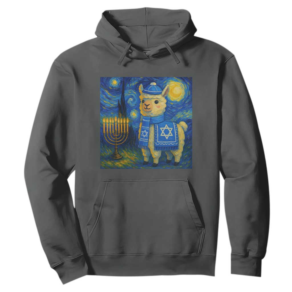Starry Hanukkah Night Hoodie Funny Llama Jewish Holiday Gift TS12 Dark Heather Print Your Wear