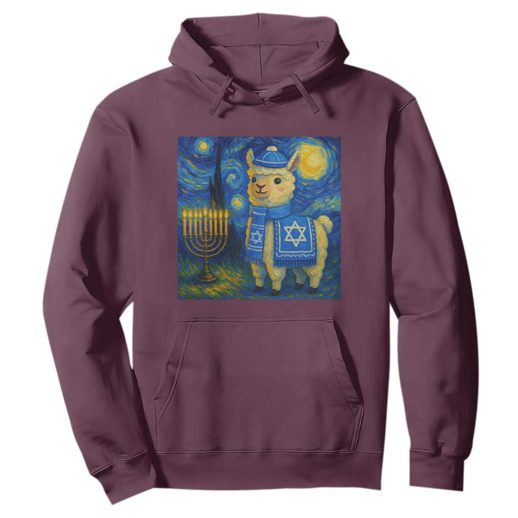 Starry Hanukkah Night Hoodie Funny Llama Jewish Holiday Gift TS12 Maroon Print Your Wear