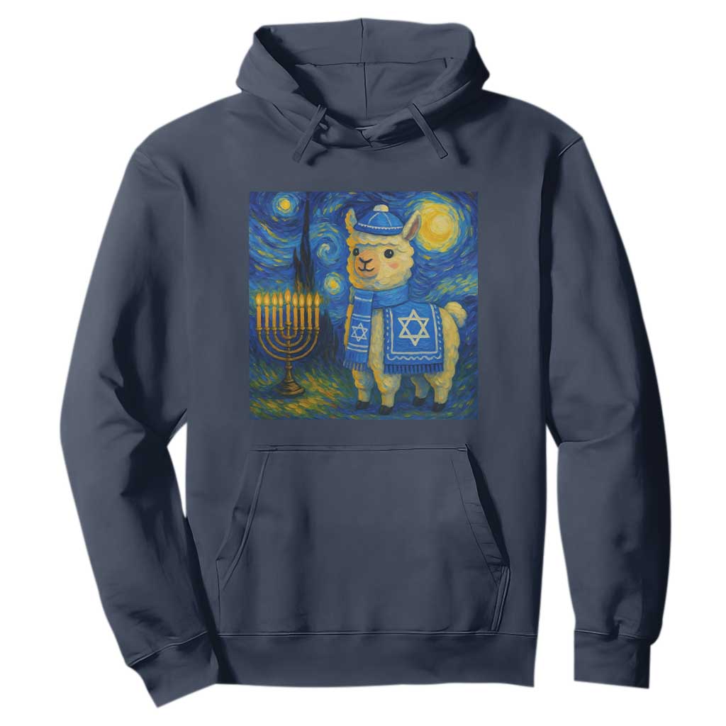 Starry Hanukkah Night Hoodie Funny Llama Jewish Holiday Gift TS12 Navy Print Your Wear
