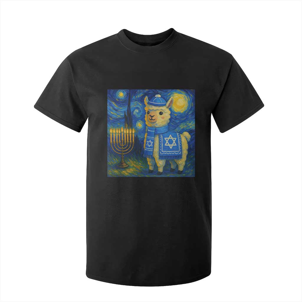 Starry Hanukkah Night T Shirt For Kid Funny Llama Jewish Holiday Gift TS12 Black Print Your Wear
