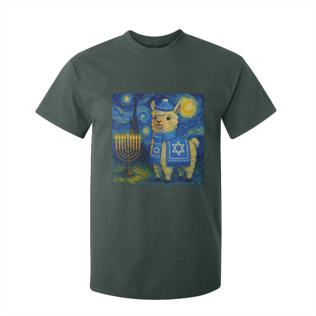 Starry Hanukkah Night T Shirt For Kid Funny Llama Jewish Holiday Gift TS12 Dark Forest Green Print Your Wear