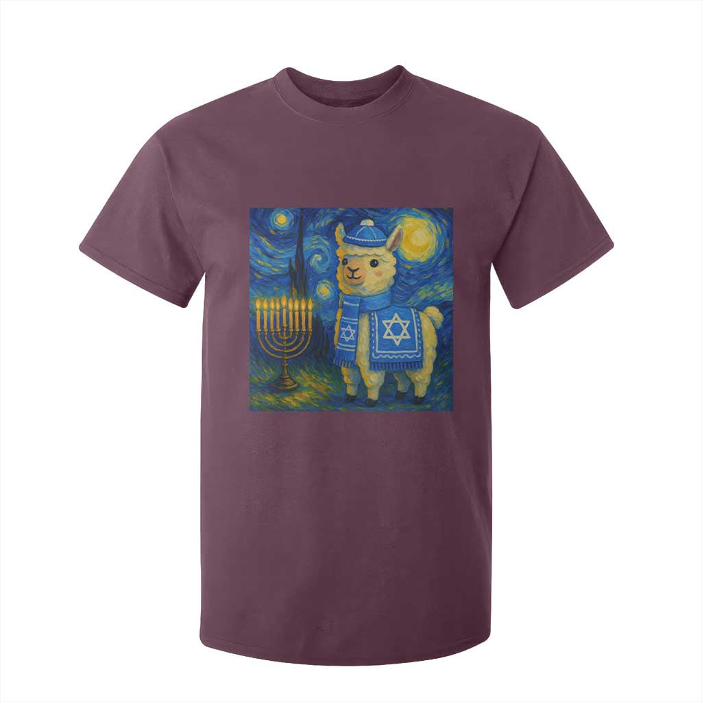 Starry Hanukkah Night T Shirt For Kid Funny Llama Jewish Holiday Gift TS12 Maroon Print Your Wear