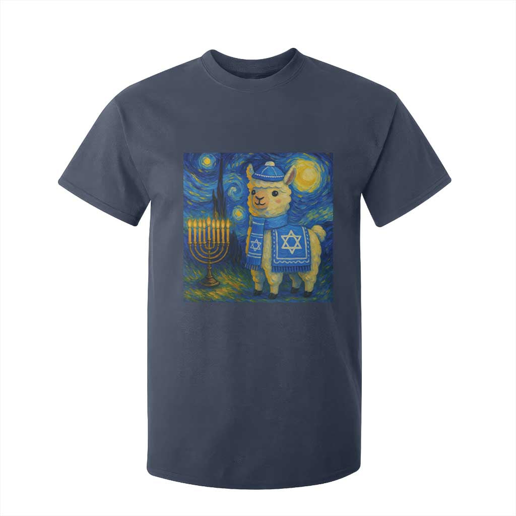 Starry Hanukkah Night T Shirt For Kid Funny Llama Jewish Holiday Gift TS12 Navy Print Your Wear