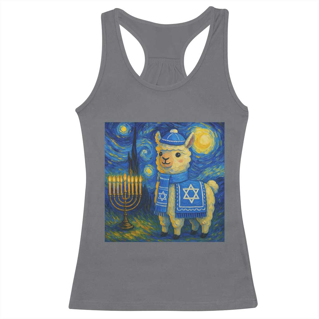 Starry Hanukkah Night Racerback Tank Top Funny Llama Jewish Holiday Gift TS12 Charcoal Print Your Wear