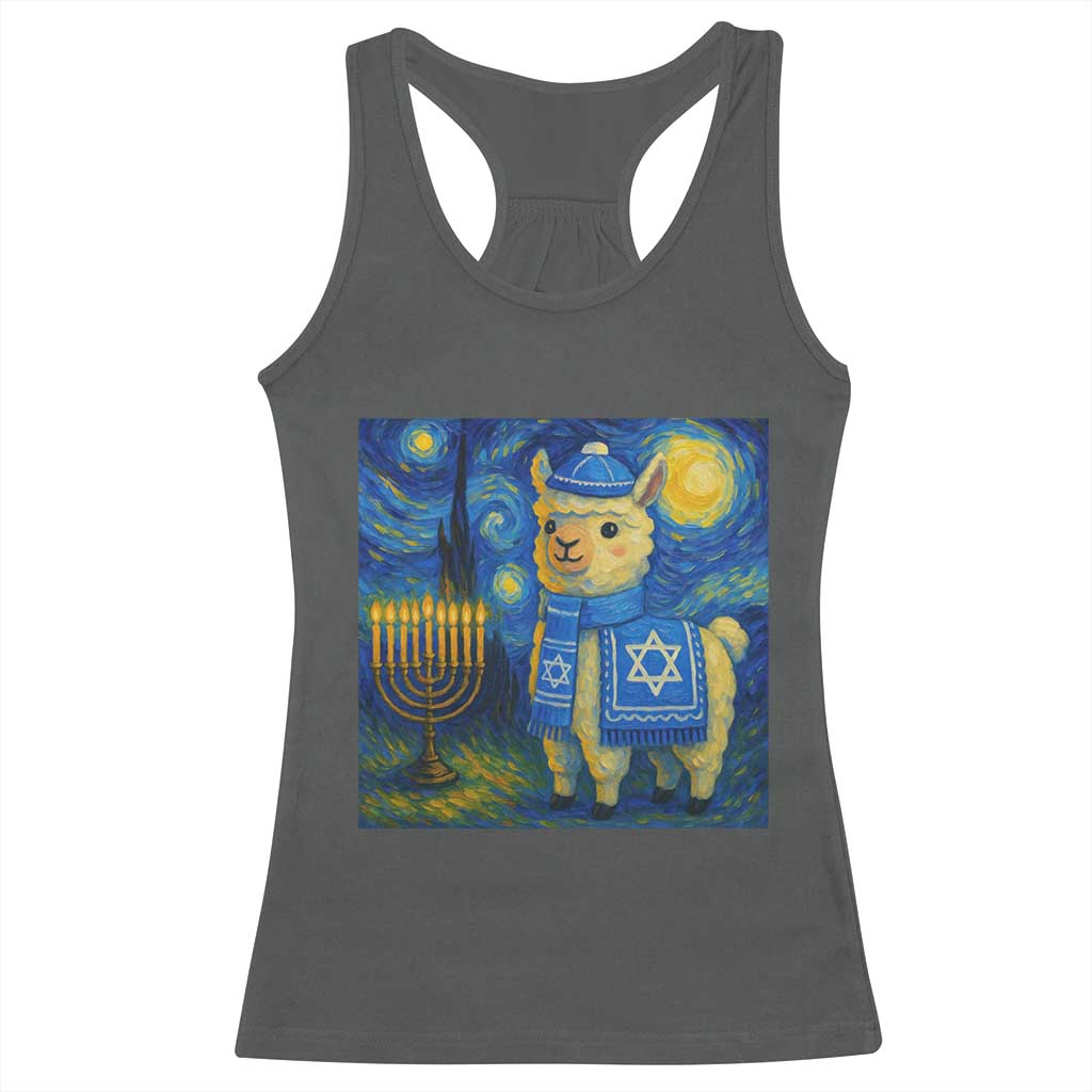 Starry Hanukkah Night Racerback Tank Top Funny Llama Jewish Holiday Gift TS12 Dark Heather Print Your Wear