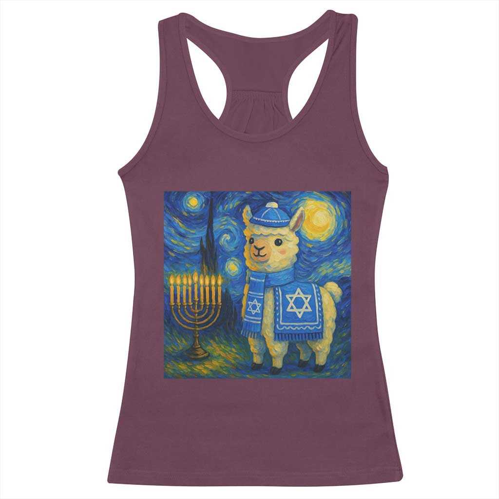 Starry Hanukkah Night Racerback Tank Top Funny Llama Jewish Holiday Gift TS12 Maroon Print Your Wear