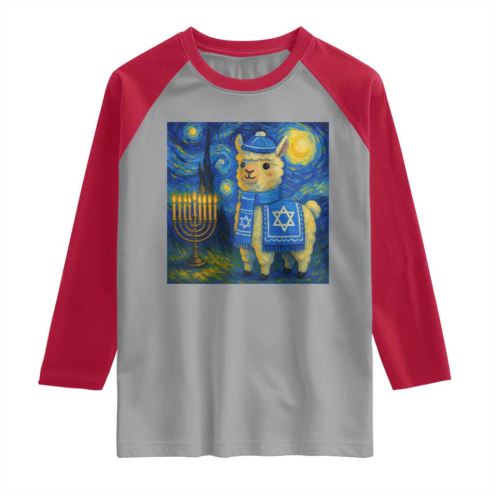 Starry Hanukkah Night Raglan Shirt Funny Llama Jewish Holiday Gift TS12 Sport Gray Red Print Your Wear
