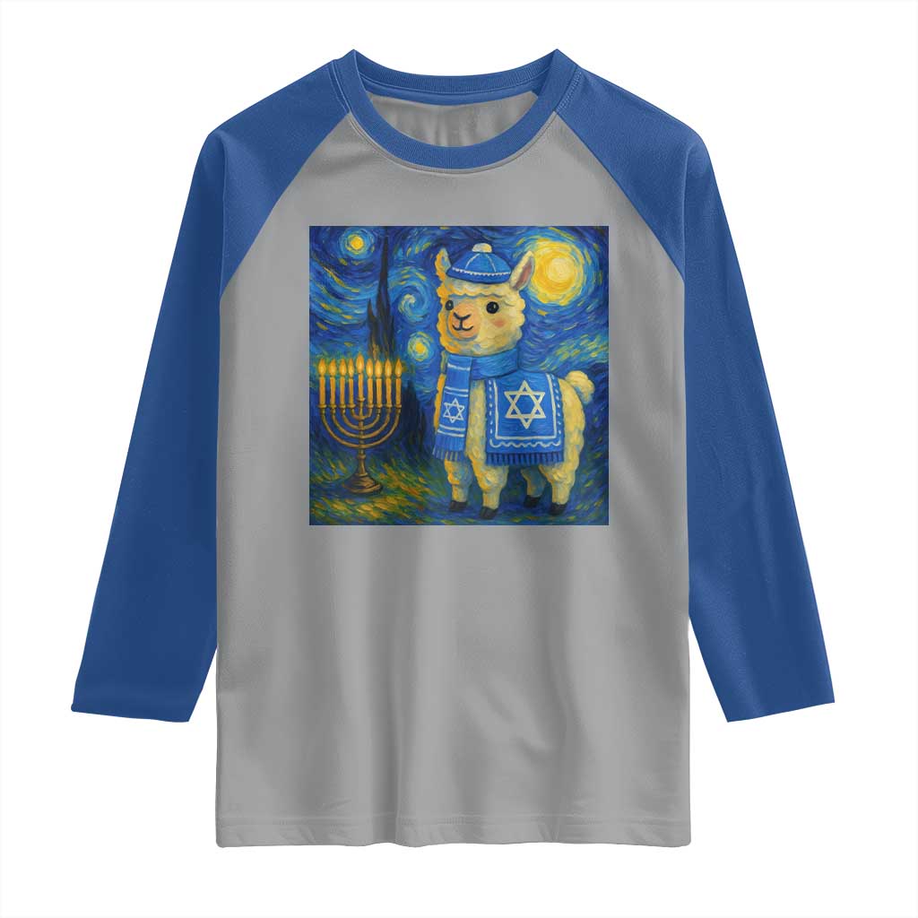 Starry Hanukkah Night Raglan Shirt Funny Llama Jewish Holiday Gift TS12 Sport Gray Royal Print Your Wear