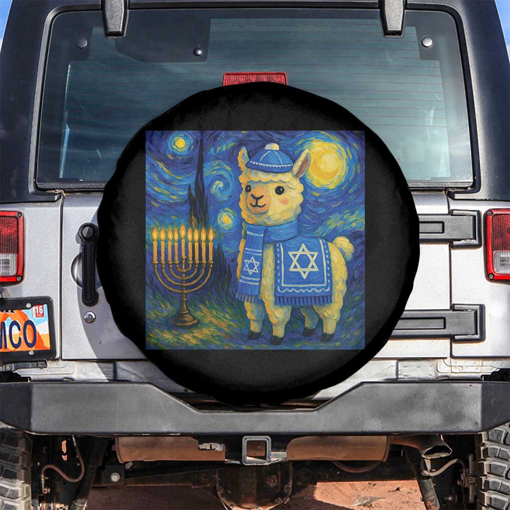 Starry Hanukkah Night Spare Tire Cover Funny Llama Jewish Holiday Gift TS12 No hole Black Print Your Wear