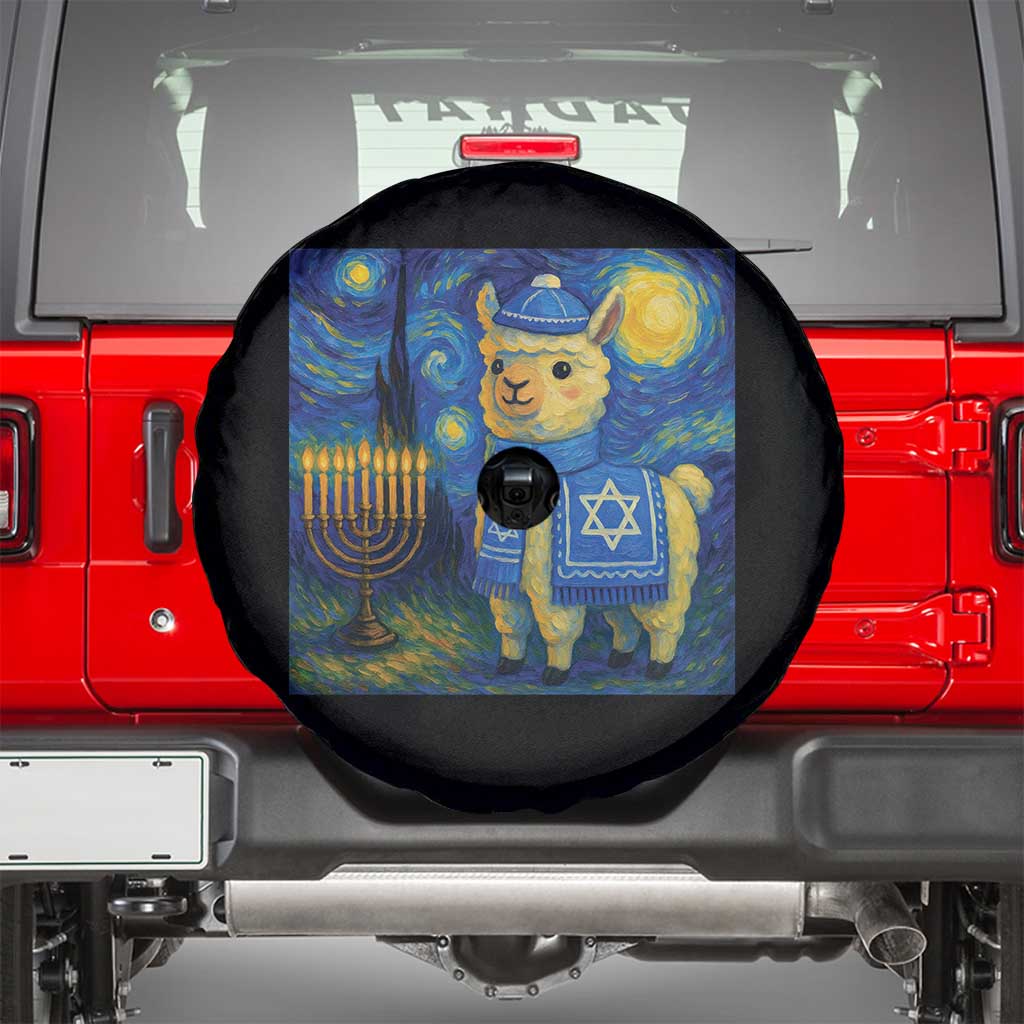 Starry Hanukkah Night Spare Tire Cover Funny Llama Jewish Holiday Gift TS12 Black Print Your Wear