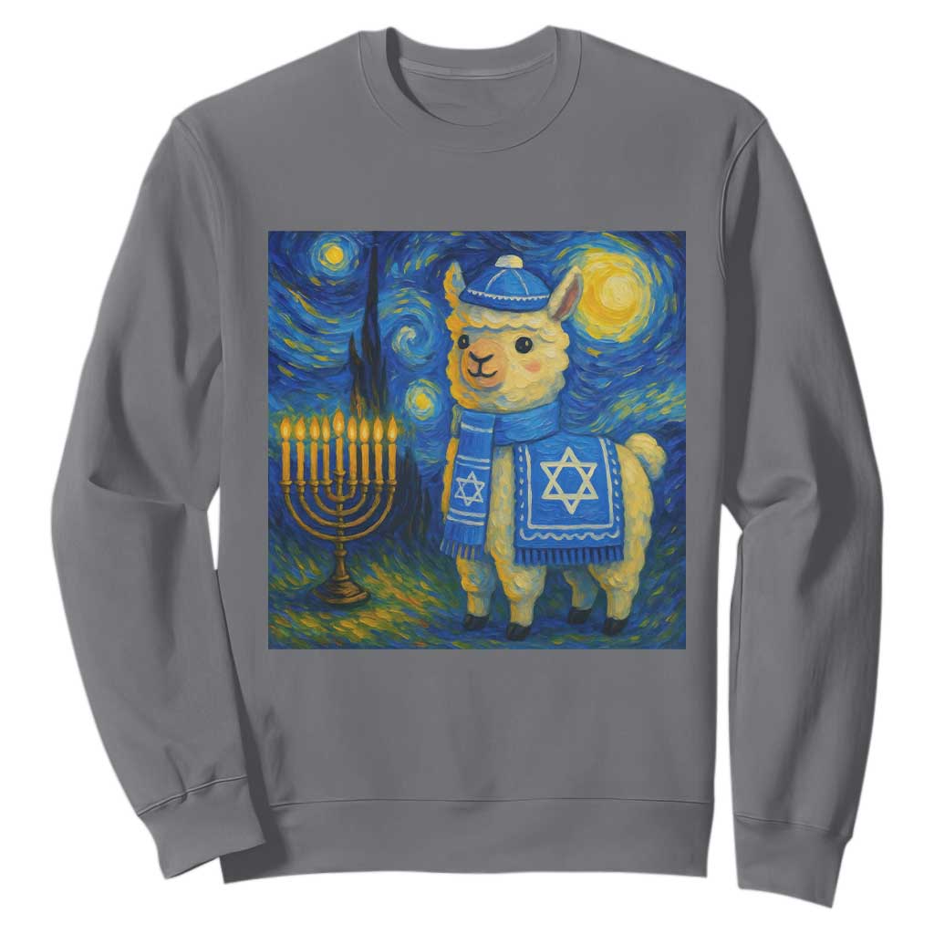 Starry Hanukkah Night Sweatshirt Funny Llama Jewish Holiday Gift TS12 Charcoal Print Your Wear