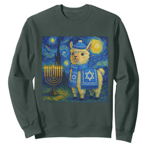 Starry Hanukkah Night Sweatshirt Funny Llama Jewish Holiday Gift TS12 Dark Forest Green Print Your Wear