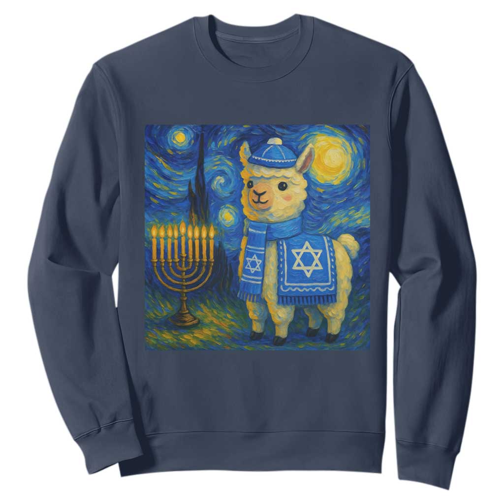 Starry Hanukkah Night Sweatshirt Funny Llama Jewish Holiday Gift TS12 Navy Print Your Wear