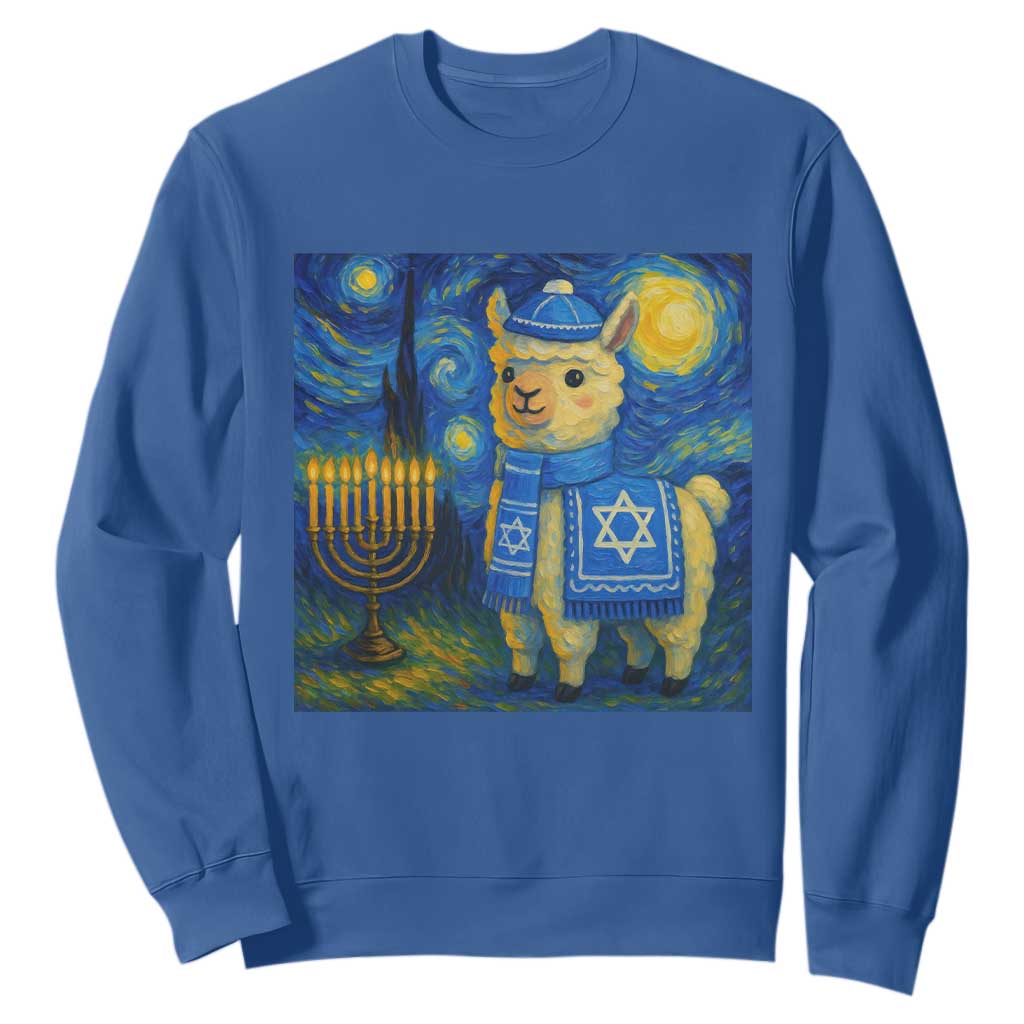 Starry Hanukkah Night Sweatshirt Funny Llama Jewish Holiday Gift TS12 Royal Blue Print Your Wear