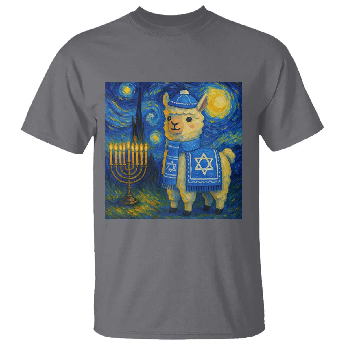 Starry Hanukkah Night T Shirt Funny Llama Jewish Holiday Gift TS12 Charcoal Print Your Wear