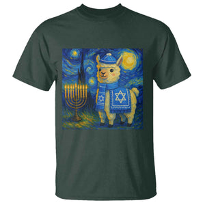 Starry Hanukkah Night T Shirt Funny Llama Jewish Holiday Gift TS12 Dark Forest Green Print Your Wear