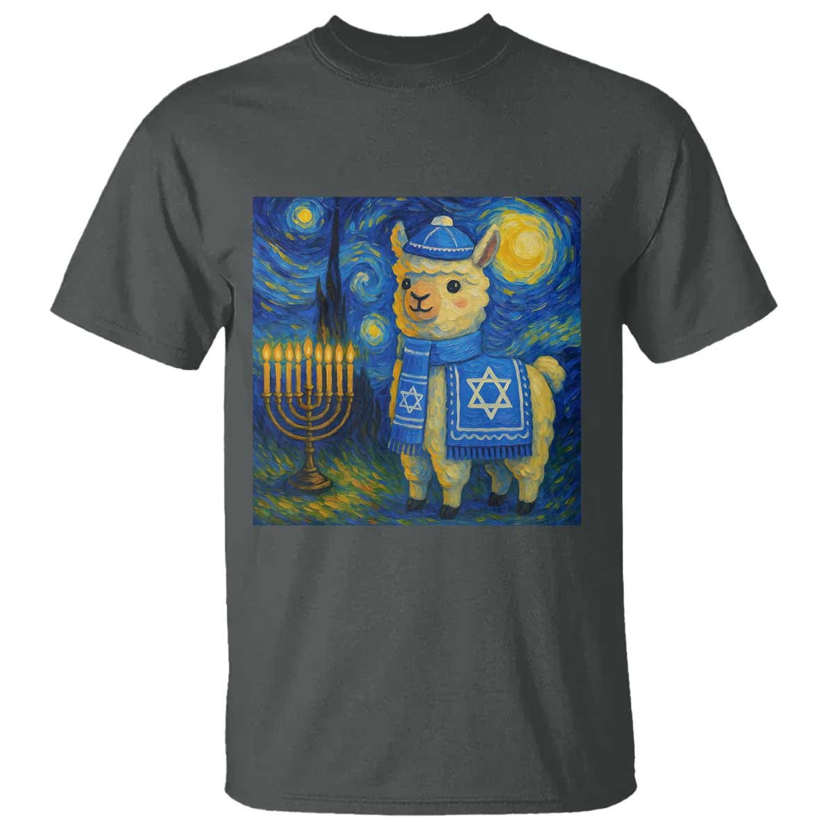 Starry Hanukkah Night T Shirt Funny Llama Jewish Holiday Gift TS12 Dark Heather Print Your Wear