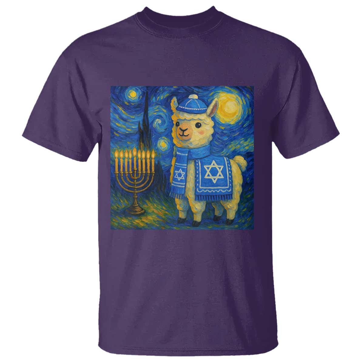 Starry Hanukkah Night T Shirt Funny Llama Jewish Holiday Gift TS12 Purple Print Your Wear