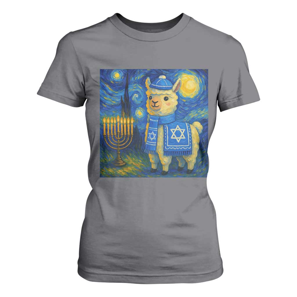Starry Hanukkah Night T Shirt For Women Funny Llama Jewish Holiday Gift TS12 Charcoal Print Your Wear