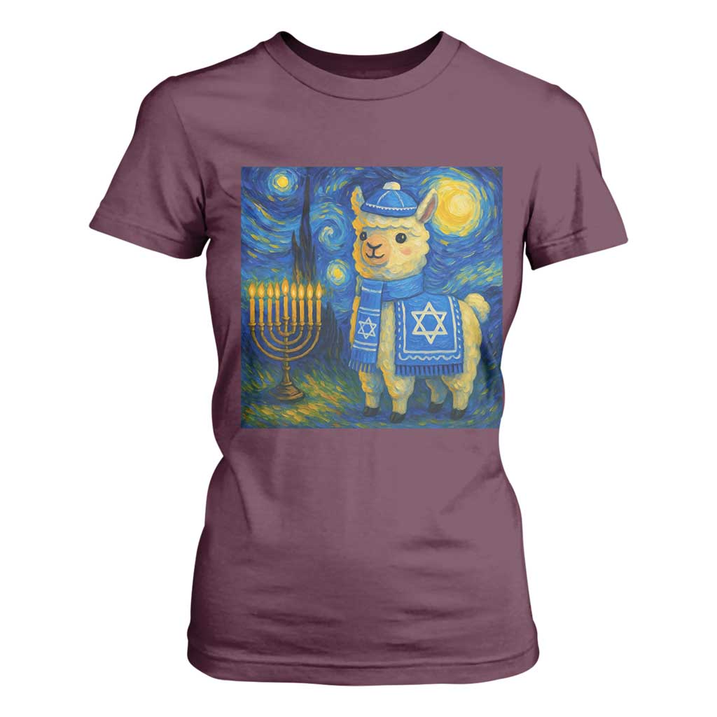 Starry Hanukkah Night T Shirt For Women Funny Llama Jewish Holiday Gift TS12 Maroon Print Your Wear