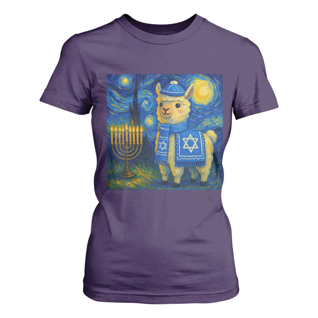 Starry Hanukkah Night T Shirt For Women Funny Llama Jewish Holiday Gift TS12 Purple Print Your Wear
