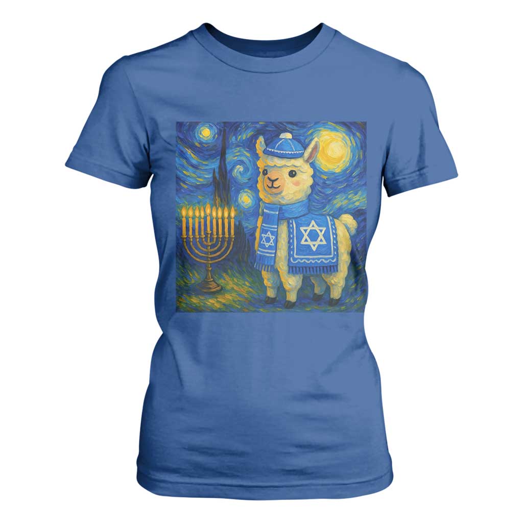 Starry Hanukkah Night T Shirt For Women Funny Llama Jewish Holiday Gift TS12 Royal Blue Print Your Wear