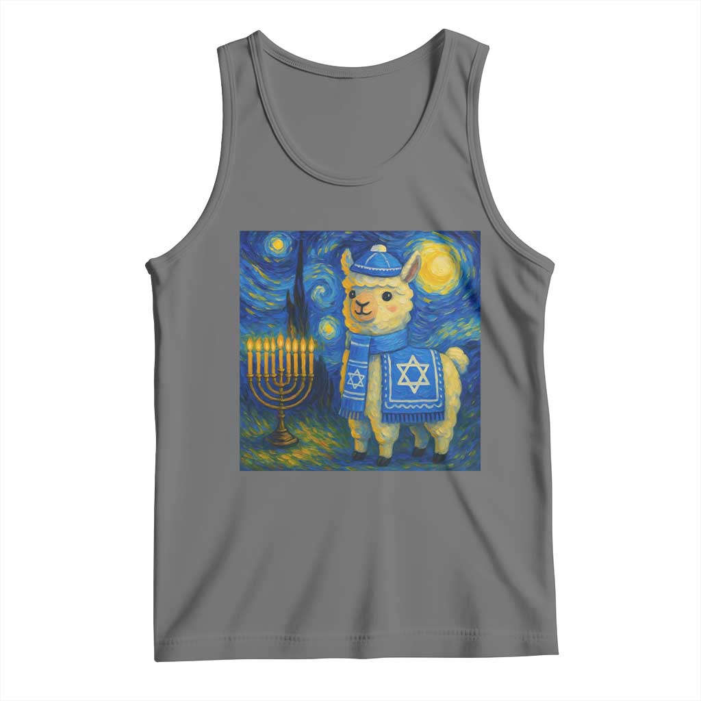 Starry Hanukkah Night Tank Top Funny Llama Jewish Holiday Gift TS12 Black Heather Print Your Wear