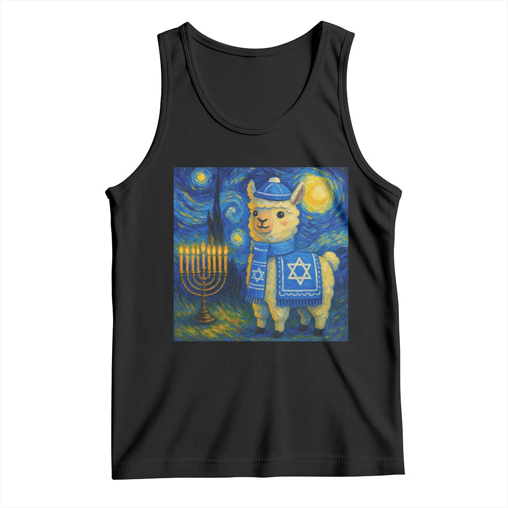 Starry Hanukkah Night Tank Top Funny Llama Jewish Holiday Gift TS12 Black Print Your Wear