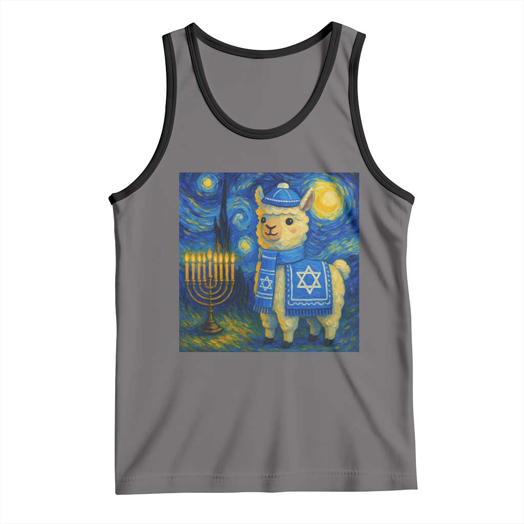 Starry Hanukkah Night Tank Top Funny Llama Jewish Holiday Gift TS12 Deep Heather Black Print Your Wear