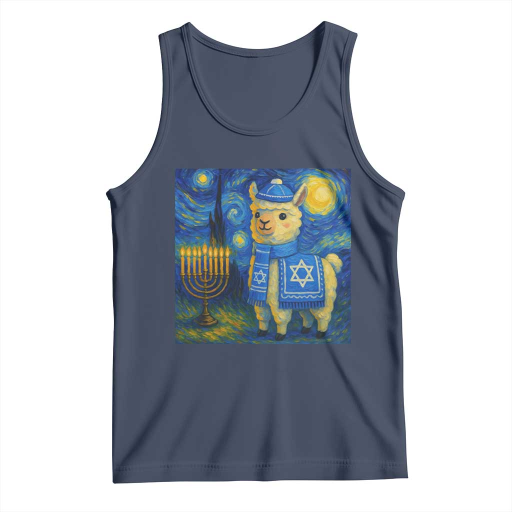 Starry Hanukkah Night Tank Top Funny Llama Jewish Holiday Gift TS12 Navy Print Your Wear