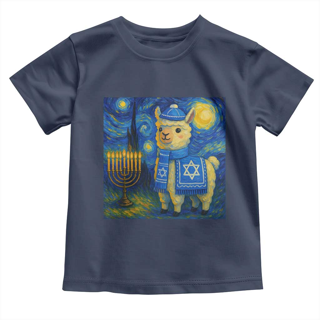 Starry Hanukkah Night Toddler T Shirt Funny Llama Jewish Holiday Gift TS12 Navy Print Your Wear