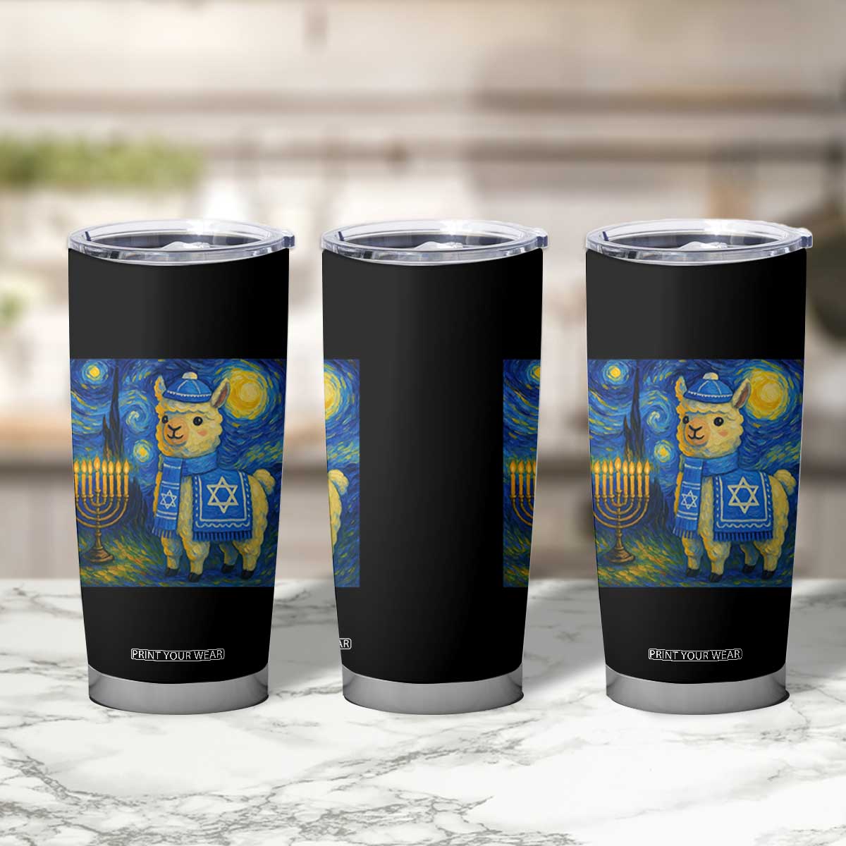 Starry Hanukkah Night Tumbler Cup Funny Llama Jewish Holiday Gift TS12 Print Your Wear