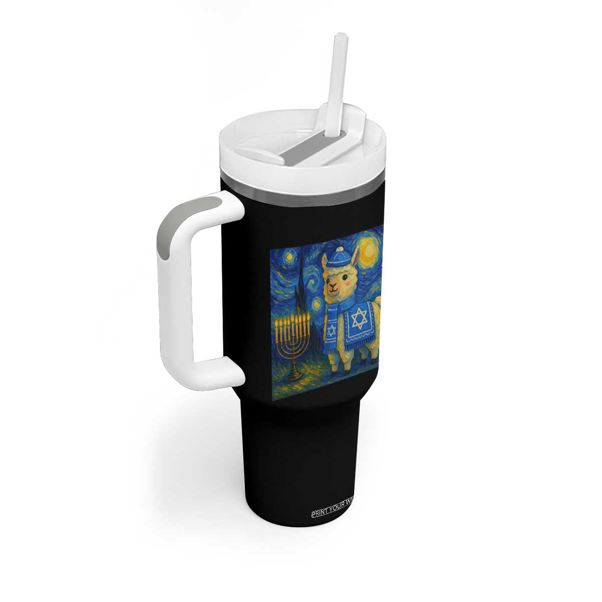 Starry Hanukkah Night Tumbler With Handle Funny Llama Jewish Holiday Gift TS12 Print Your Wear