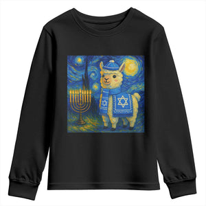 Starry Hanukkah Night Youth Sweatshirt Funny Llama Jewish Holiday Gift TS12 Black Print Your Wear