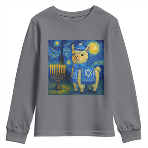 Starry Hanukkah Night Youth Sweatshirt Funny Llama Jewish Holiday Gift TS12 Charcoal Print Your Wear