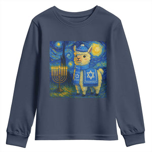 Starry Hanukkah Night Youth Sweatshirt Funny Llama Jewish Holiday Gift TS12 Navy Print Your Wear