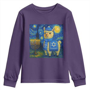 Starry Hanukkah Night Youth Sweatshirt Funny Llama Jewish Holiday Gift TS12 Purple Print Your Wear