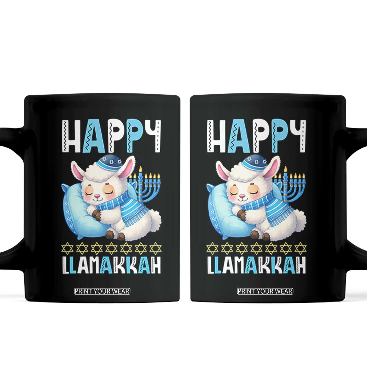 Funny Happy Llamakkah Coffee Mug Cute Llama Jewish Holiday Gift TS12 Black Print Your Wear