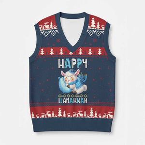 Funny Happy Llamakkah V-Neck Knit Sweater Vest Cute Llama Jewish Holiday Gift TS12 Navy Red Print Your Wear