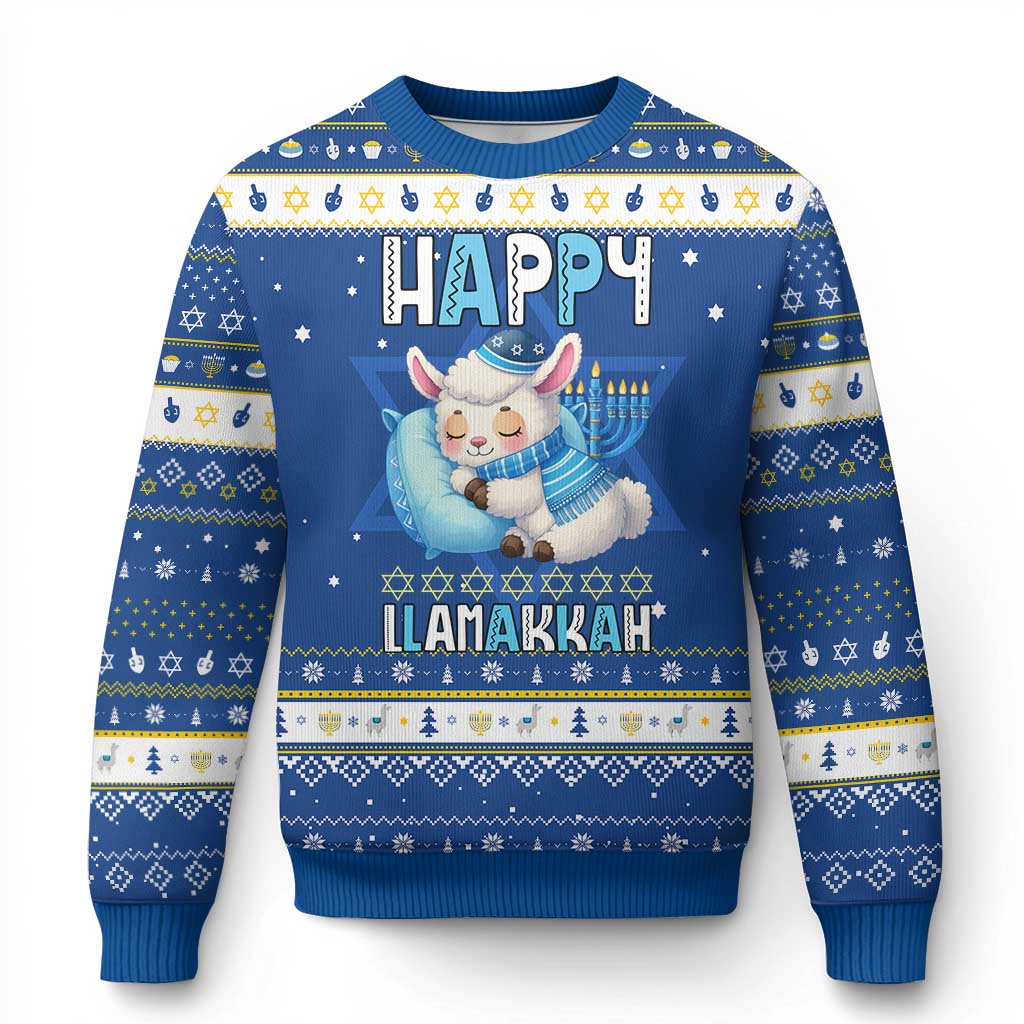 Funny Happy Llamakkah Hanukkah Ugly Sweater Cute Llama Jewish Holiday Gift TS12 Blue White Print Your Wear