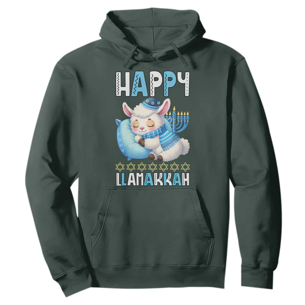 Funny Happy Llamakkah Hoodie Cute Llama Jewish Holiday Gift TS12 Dark Forest Green Print Your Wear