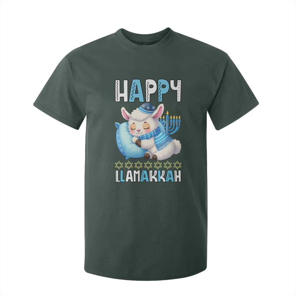Funny Happy Llamakkah T Shirt For Kid Cute Llama Jewish Holiday Gift TS12 Dark Forest Green Print Your Wear