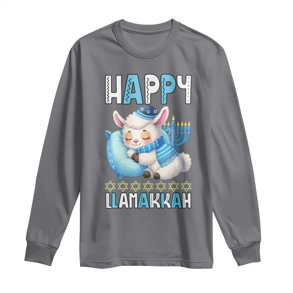 Funny Happy Llamakkah Long Sleeve Shirt Cute Llama Jewish Holiday Gift TS12 Charcoal Print Your Wear
