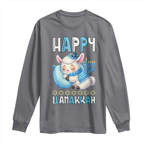 Funny Happy Llamakkah Long Sleeve Shirt Cute Llama Jewish Holiday Gift TS12 Charcoal Print Your Wear