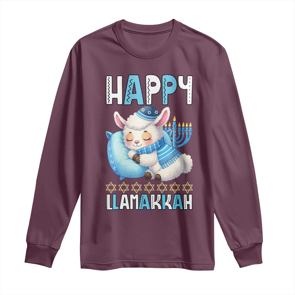 Funny Happy Llamakkah Long Sleeve Shirt Cute Llama Jewish Holiday Gift TS12 Maroon Print Your Wear