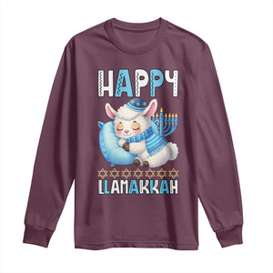 Funny Happy Llamakkah Long Sleeve Shirt Cute Llama Jewish Holiday Gift TS12 Maroon Print Your Wear